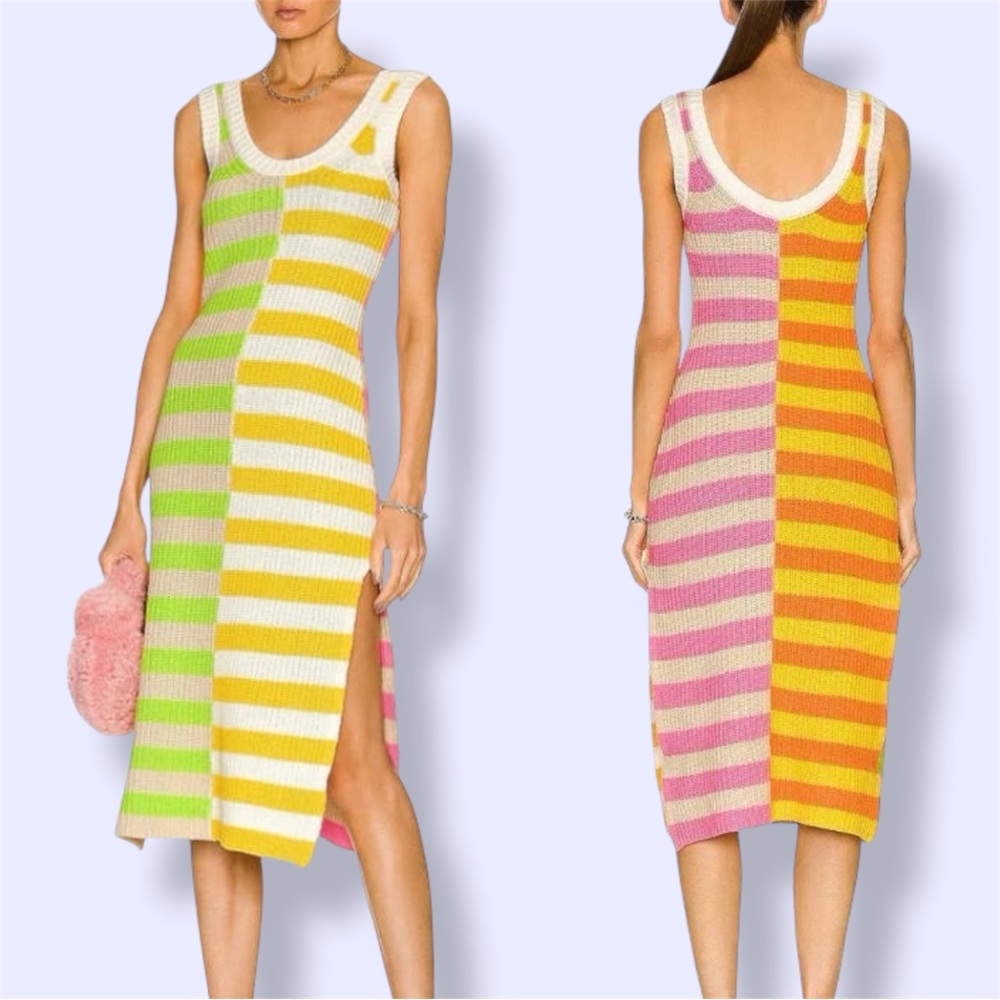STAUD Seashore Ribbed Knit Tank Midi Dress